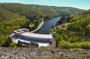 The Dalesice pumped - storage hydroelectric power station on the Jihlava river. Dam with landscape in the Czech Republic clipart