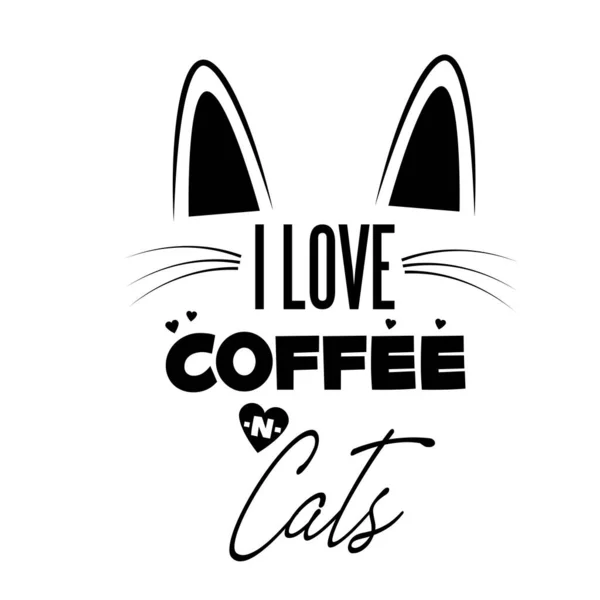 Amo Café Gatos Cat Lover Design Especial Para Impressão Uso —  Vetores de Stock