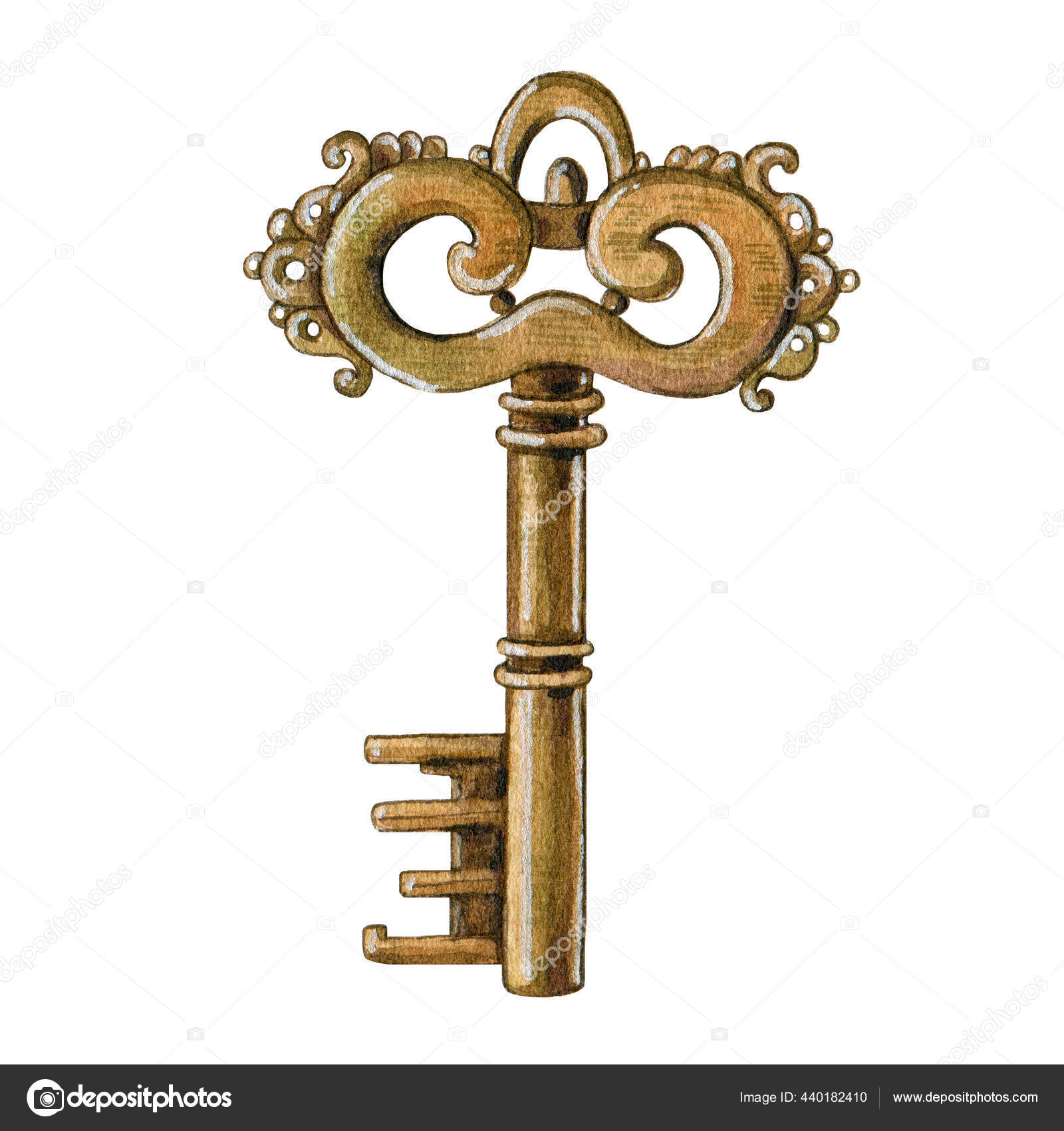 Ilustração em aquarela de uma chave dourada abrindo uma fechadura