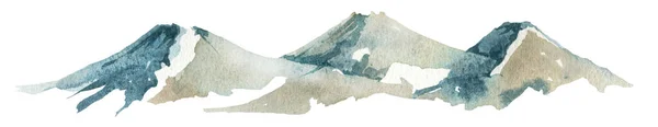 Chaîne de montagnes. Illustration aquarelle. Élément de colline enneigée dessiné à la main. Montagnes rocheuses. Paysage bleu de haute montagne isolé sur fond blanc — Photo