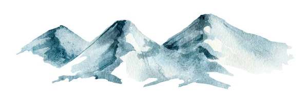 山の風景水彩イラスト。雪の丘の要素を手描き。ロッキー山脈。白地に隔離された山脈 — ストック写真