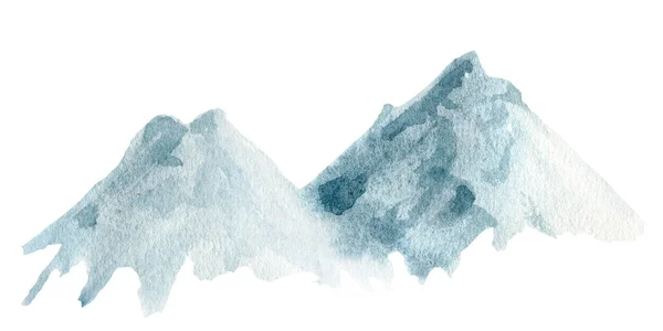Horský rozsah akvarel ilustrace. Ručně kreslený zasněžený prvek kopce. Skalistý hory. Modrá vysoká horská krajina izolované na bílém pozadí — Stock fotografie