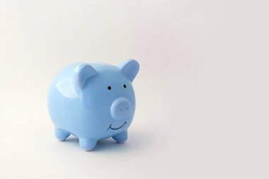 İzole edilmiş beyaz arka planda domuz şeklinde bir kumbara.