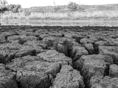 Siyah ve beyaz Kurumuş Göl arka plan dokusu Küresel Isınma