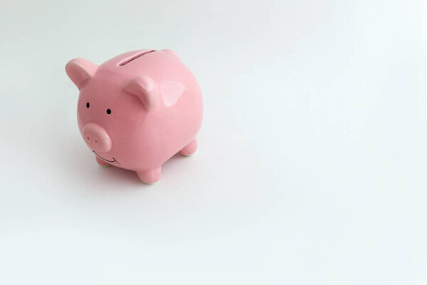 Piggy bank in the shape of a pig on an isolated white background