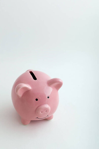 Piggy bank in the shape of a pig on an isolated white background