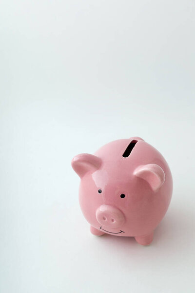 Piggy bank in the shape of a pig on an isolated white background