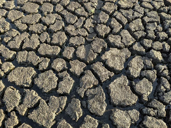 乾燥した割れた湖底のテクスチャ 地球温暖化 — ストック写真