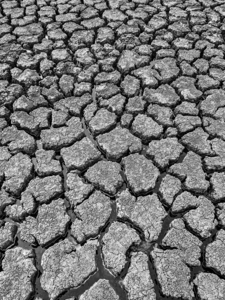 Black White Dried Cracked Lake Bottom Background Texture Global Warming — Stock Photo, Image