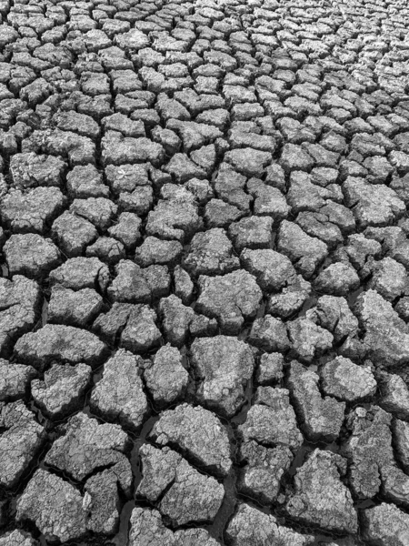 Black White Dried Cracked Lake Bottom Background Texture Global Warming — Stock Photo, Image