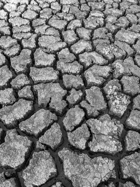 Black White Dried Cracked Lake Bottom Background Texture Global Warming — Stock Photo, Image