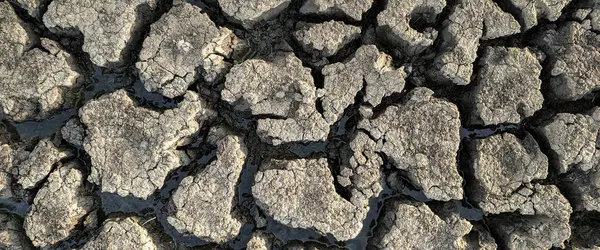 Panorama Dried Cracked Lake Bottom Background Texture Global Warming — Stock Photo, Image