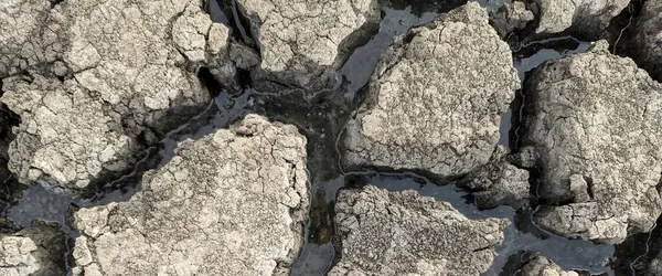 Panorama Sušené Popraskané Jezero Spodní Textura Pozadí Globální Oteplování — Stock fotografie