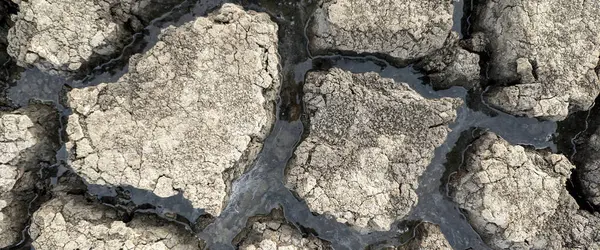 パノラマ乾燥砕いた湖底のテクスチャ 地球温暖化 — ストック写真