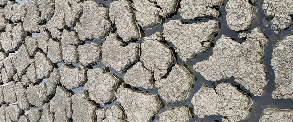 Panorama Dried Cracked Lake Bottom Background Texture Global Warming — Stock Photo, Image