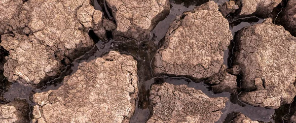 Panorama Dried Cracked Lake Bottom Background Texture Global Warming — Stock Photo, Image