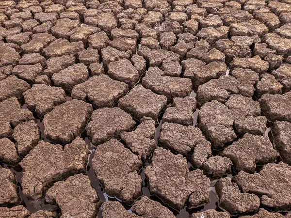 Essiccato Incrinato Fondo Del Lago Texture Riscaldamento Globale — Foto Stock