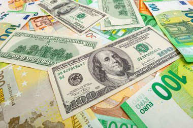 ABD doları ve euro banknotlarının dokusu