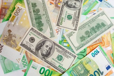 ABD doları ve euro banknotlarının dokusu