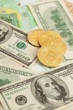 Avro ve doların doku arka planında bitcoins