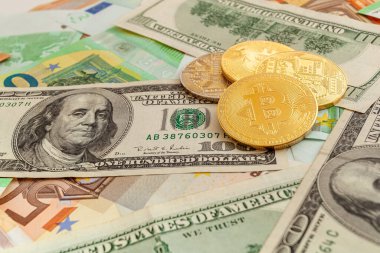 Avro ve doların doku arka planında bitcoins
