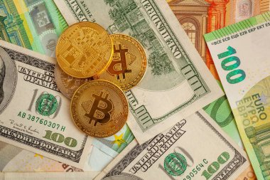 Avro ve doların doku arka planında bitcoins