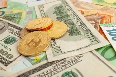 Avro ve doların doku arka planında bitcoins