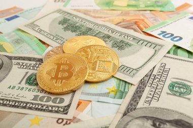 Avro ve doların doku arka planında bitcoins