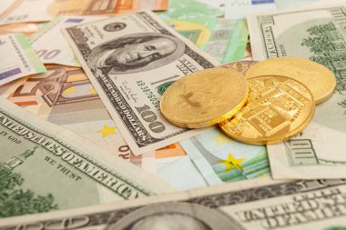 Avro ve doların doku arka planında bitcoins