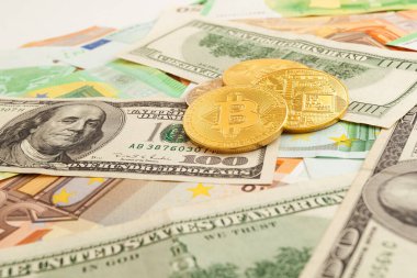 Avro ve doların doku arka planında bitcoins