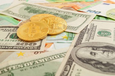 Avro ve doların doku arka planında bitcoins