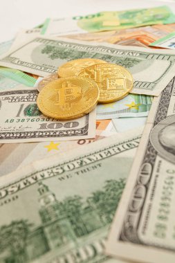 Avro ve doların doku arka planında bitcoins