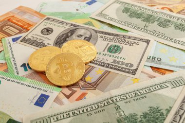 Avro ve doların doku arka planında bitcoins