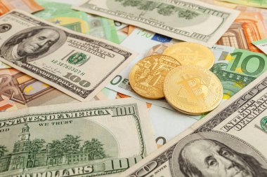 Avro ve doların doku arka planında bitcoins