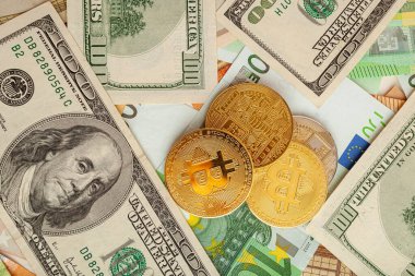 Avro ve doların doku arka planında bitcoins