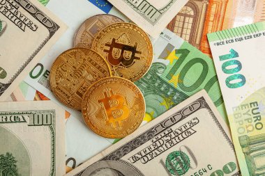 Avro ve doların doku arka planında bitcoins