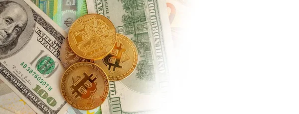 Bitcoiny Pozadí Textury Eura Dolaru Panorama — Stock fotografie
