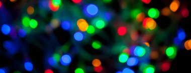 çok renkli Noel ve yeni yıl ışıklarının panorama bokeh dokusu