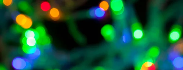 Panorama Bokeh Textuur Van Veelkleurige Kerst Nieuwjaar Verlichting — Stockfoto