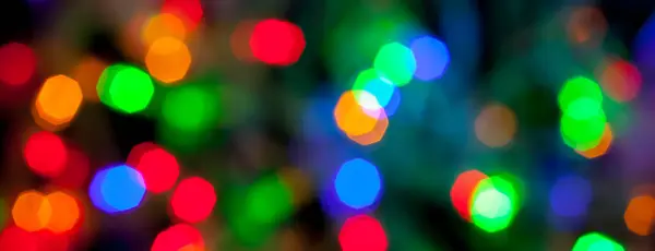 Textura Bokeh Panorama Natal Multicolorido Luzes Ano Novo — Fotografia de Stock