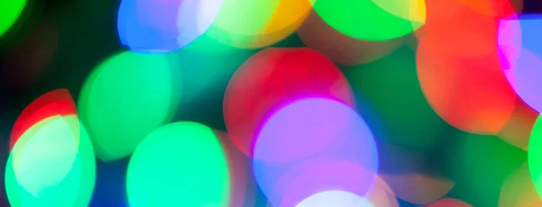 Panorama Bokeh Textur Flerfärgad Jul Och Nyårsljus — Stockfoto