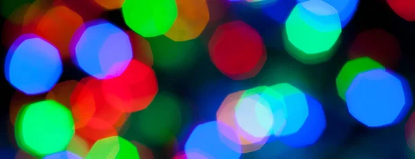 Panorama Bokeh Texture Multicolored Christmas New Year Lights — Stock Photo, Image