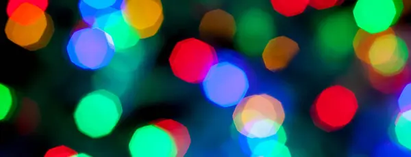 Panorama Bokeh Textuur Van Veelkleurige Kerst Nieuwjaar Verlichting — Stockfoto