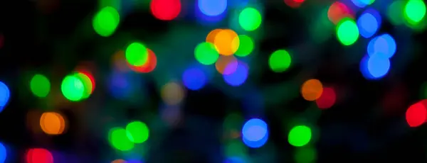 Panorama Bokeh Textur Aus Bunten Weihnachts Und Neujahrslichtern — Stockfoto