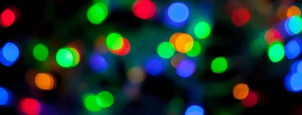 Textura Bokeh Panorama Natal Multicolorido Luzes Ano Novo — Fotografia de Stock