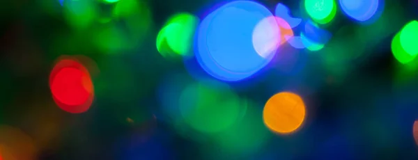 Panorama Bokeh Texture Multicolored Christmas New Year Lights — Stock Photo, Image