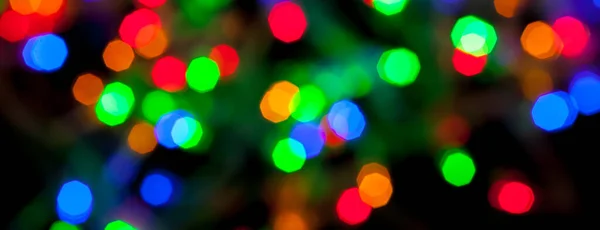 Πανόραμα Bokeh Υφή Πολύχρωμα Χριστούγεννα Και Νέο Έτος Φώτα — Φωτογραφία Αρχείου