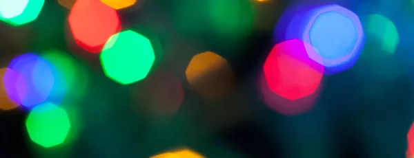 Panorama Bokeh Tekstury Wielobarwnych Świąt Bożego Narodzenia Światła Nowego Roku — Zdjęcie stockowe