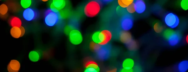 Panorama Bokeh Tekstury Wielobarwnych Świąt Bożego Narodzenia Światła Nowego Roku — Zdjęcie stockowe