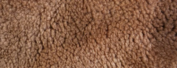 Panorama Bruine Schapenvacht Textuur — Stockfoto